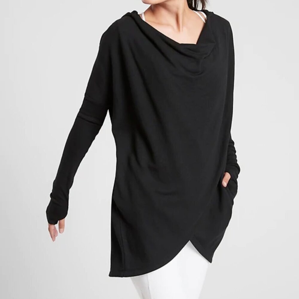Athleta Black Draped Asymmetrical Hoodie Pullover